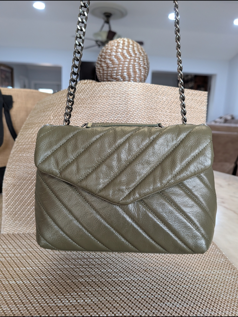Vince Camuto Ottys Large Quilted Leather Crossbody In Olive Green Like New